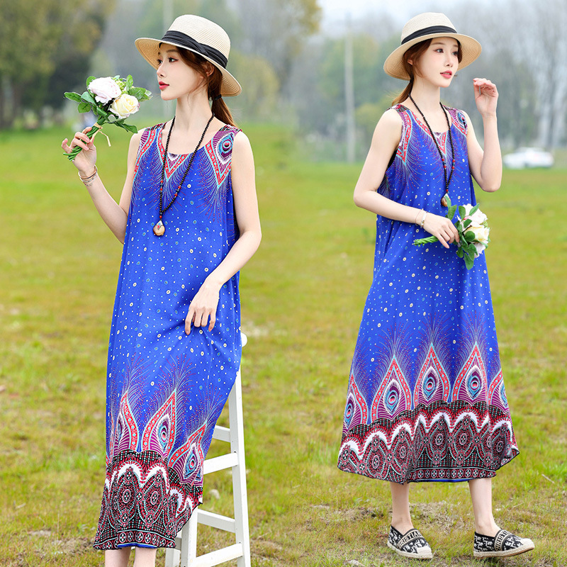 2024 Summer Middle-Aged and Elderly Women's Cotton Silk Dress, Long Loose Skirt, High-Waisted, New Summer Style 2024 Summer Middle-Aged and Elderly Women's Cotton Silk Dress, Long Loose Skirt, High-Waisted, New Summer Style