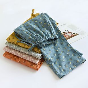 New pure cotton double-layer gauze women's pajama pants spring and autumn online red style popular cotton home pants floral summer trousers