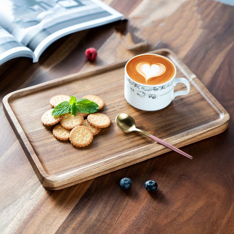 Acacia madera bandeja de comida rectangular bandeja de té europea bandeja de pan de cocina frutas bocadillos de té de la tarde bandeja de postre