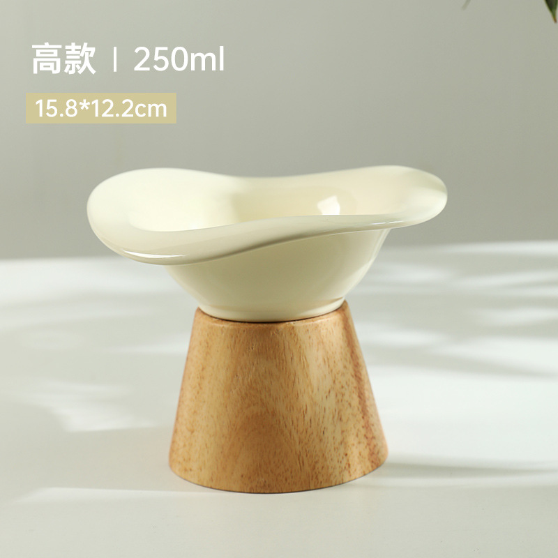 Nuevo gato de pie alto asiento de madera tazón de cerámica protección cervical perro tazón de arroz tazón de comida para gatos tazón antidetonante tazón para beber