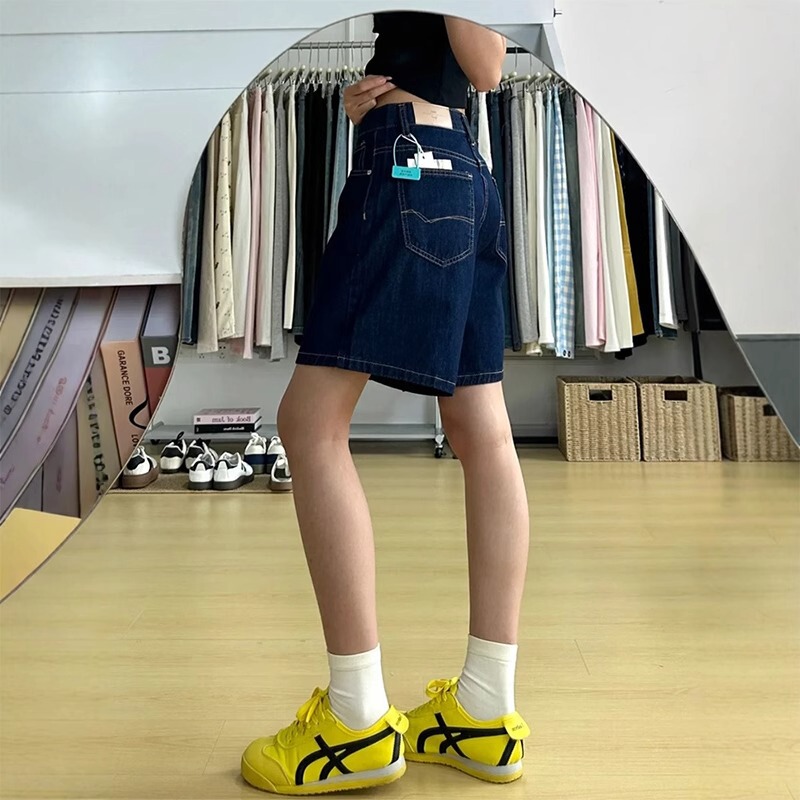 Dark Blue Denim Shorts for Women, Summer 2025 New Style, Thin Design, Loose Fit, Slimming Wide-Leg Mid-Length Shorts
