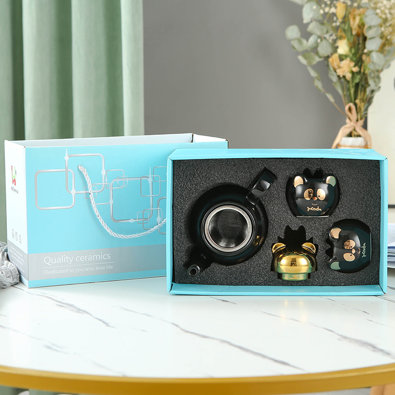 Lindo de dibujos animados Flor de cerámica juego de té imprimible logo Amazon dedicado Panda juego de té taza juego de regalo traje