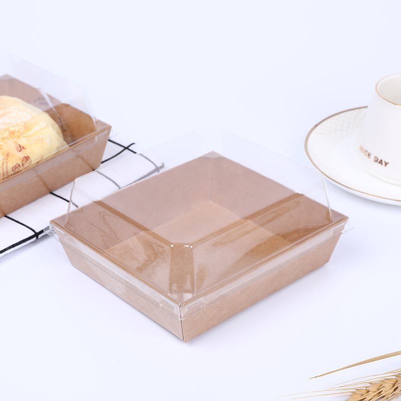 外卖酒店水果沙拉盒 轻食密封防油一次性牛皮纸打包盒大直角餐盒