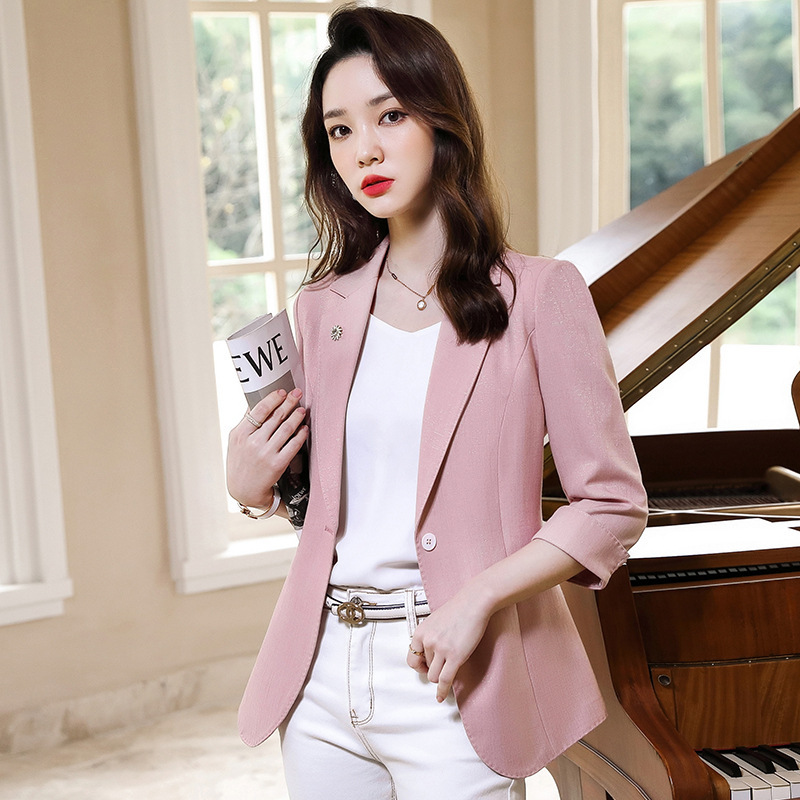 Small Suit Jacket for Women Spring and Summer Thin 2025 New Three-Quarter Sleeve Casual Goddess Style Small Pink Suit Small Suit Jacket for Women Spring and Summer Thin 2025 New Three-Quarter Sleeve Casual Goddess Style Small Pink Suit