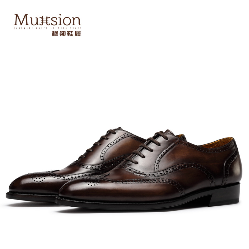 M30302 [one-piece delivery] brogue men's shoes real leather shoes business formal wear Oxford shoes round toe British lace-up