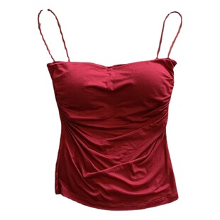 Hot girl pleated camisole women's chest pad pure desire style inner wear outer wear thin shoulder strap beauty back tube top slimming top
