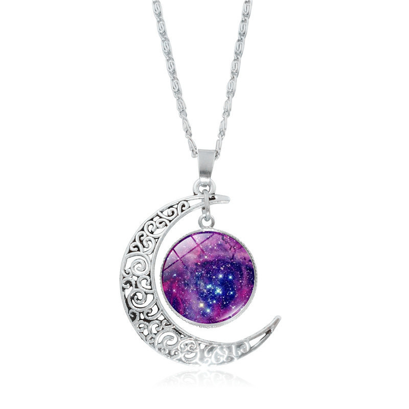 Universe Galaxy nebula Time gem necklace women's all-match hollow moon pendant cross-border European and American necklace wholesale