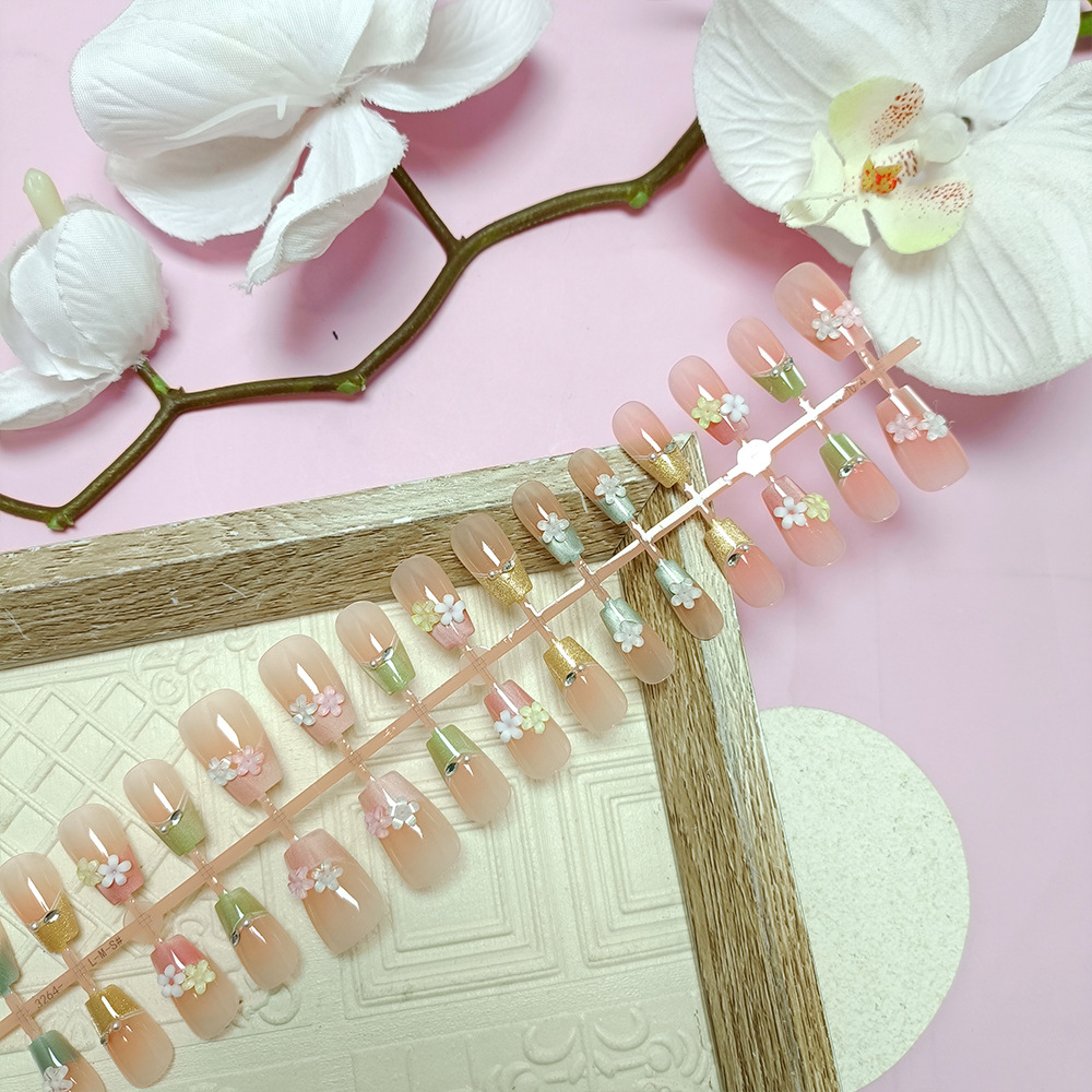 Juego de 10 piezas de decoración floral para uñas, uñas postizas hechas a mano de alta gama, pegatinas de uñas 3D con efecto ojo de gato y diamantes de imitación, tendencia en TikTok.