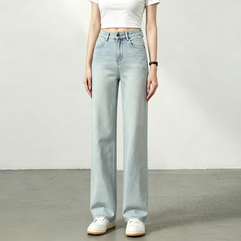 Ivory White Acetate Narrow Wide-Leg Jeans for Women 2026 New Summer Thin High-End Petite Straight Pants Ivory White Acetate Narrow Wide-Leg Jeans for Women 2026 New Summer Thin High-End Petite Straight Pants