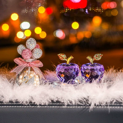 men and women car perfume: Car ornaments - purple-apple-diamond-pink-balloon-perfume-holder-big-feather