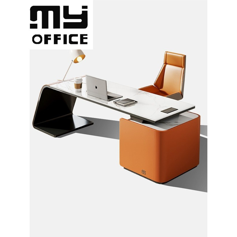 Italian minimalist rock plate desk study modern minimalist home L-shaped computer desk bookcase integrated light luxury desk