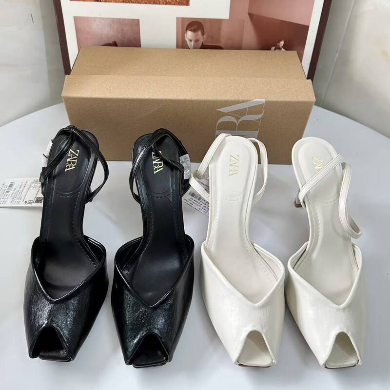 Za Spain 2025 New Summer Women's Shoes Peep-Toe Square-Toe Elegant Mary Jane Shoes Elegant Commuting Stiletto Heels for Women