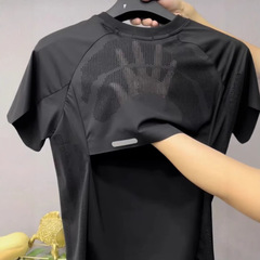 2025夏の新型ファッション氷糸通気メッシュtシャツ男性丸首半袖ネット版弾力カジュアル半袖