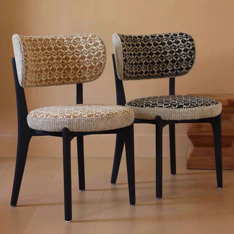 High-Quality Ash Wood Dining Chair for the Living Room, Designer Style Home Backrest Chair, French Retro Solid Wood Cotton and Linen Dining Chair