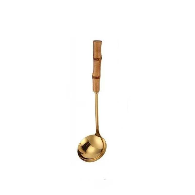Cuchillo de bambú transfronterizo 304 Cuchillo, tenedor, mango de bambú natural, cuchara, tenedor, bistec, juego de tenedor, vajilla de acero inoxidable image 23