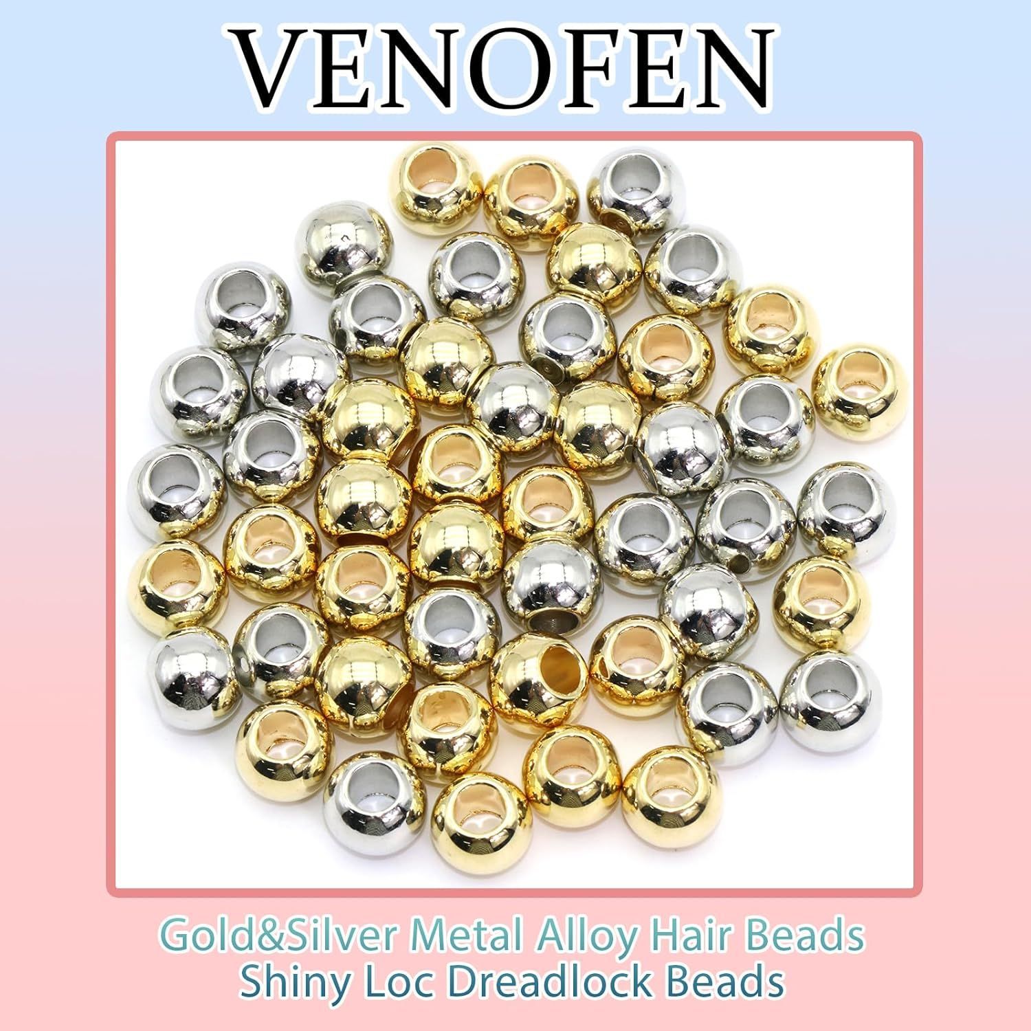 Accesorios de joyería de cuentas redondas de aleación de bricolaje Juego de cuentas de metal de Amazon para trenzas sucias, trenzas y accesorios para el cabello