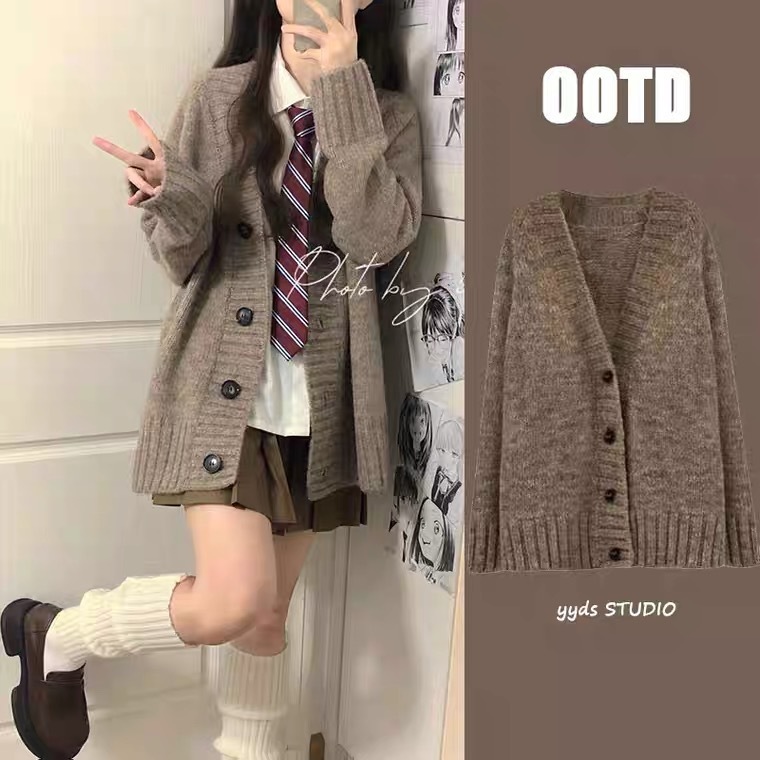 Small Art Student fufu Milk Department Wear Sweater Women's Autumn and Winter Gentle Wind Long Knitted Cardigan Jacket