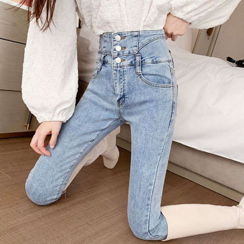 Light Color Super High Waist Skinny Jeans Women's Fall/Winter All-match Belly Tight Nine-point Slim-fit Hip Stretch Pencil Pants Light Color Super High Waist Skinny Jeans Women's Fall/Winter All-match Belly Tight Nine-point Slim-fit Hip Stretch Pencil Pants