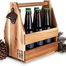 厂家木质原木酒提6只装松木白酒啤酒手提式啤酒提 酒吧饭店多用性