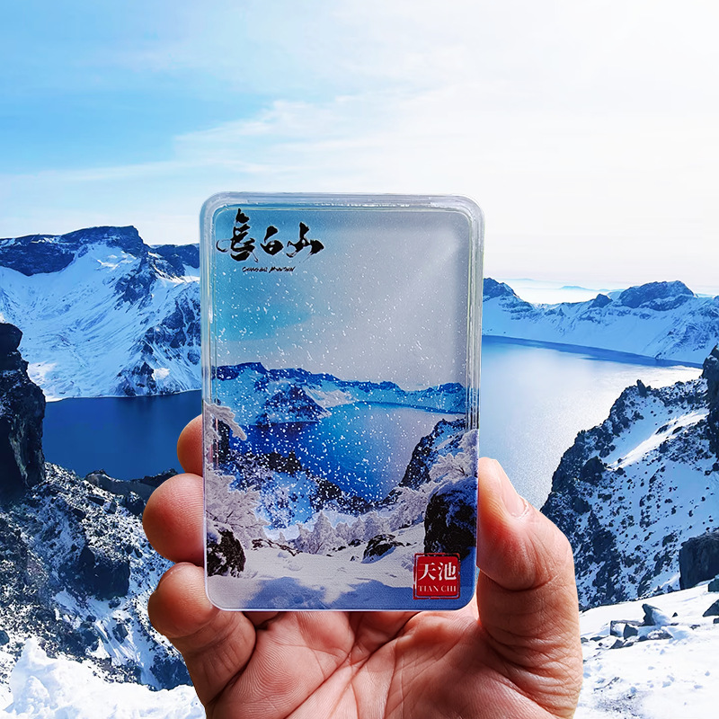 Changbaishan Cultural and Creative Products Beijing Forbidden City Temple of Heaven Snowfall and Flowing Sand Acrylic Magnetic Refrigerator Magnet Travel Souvenir