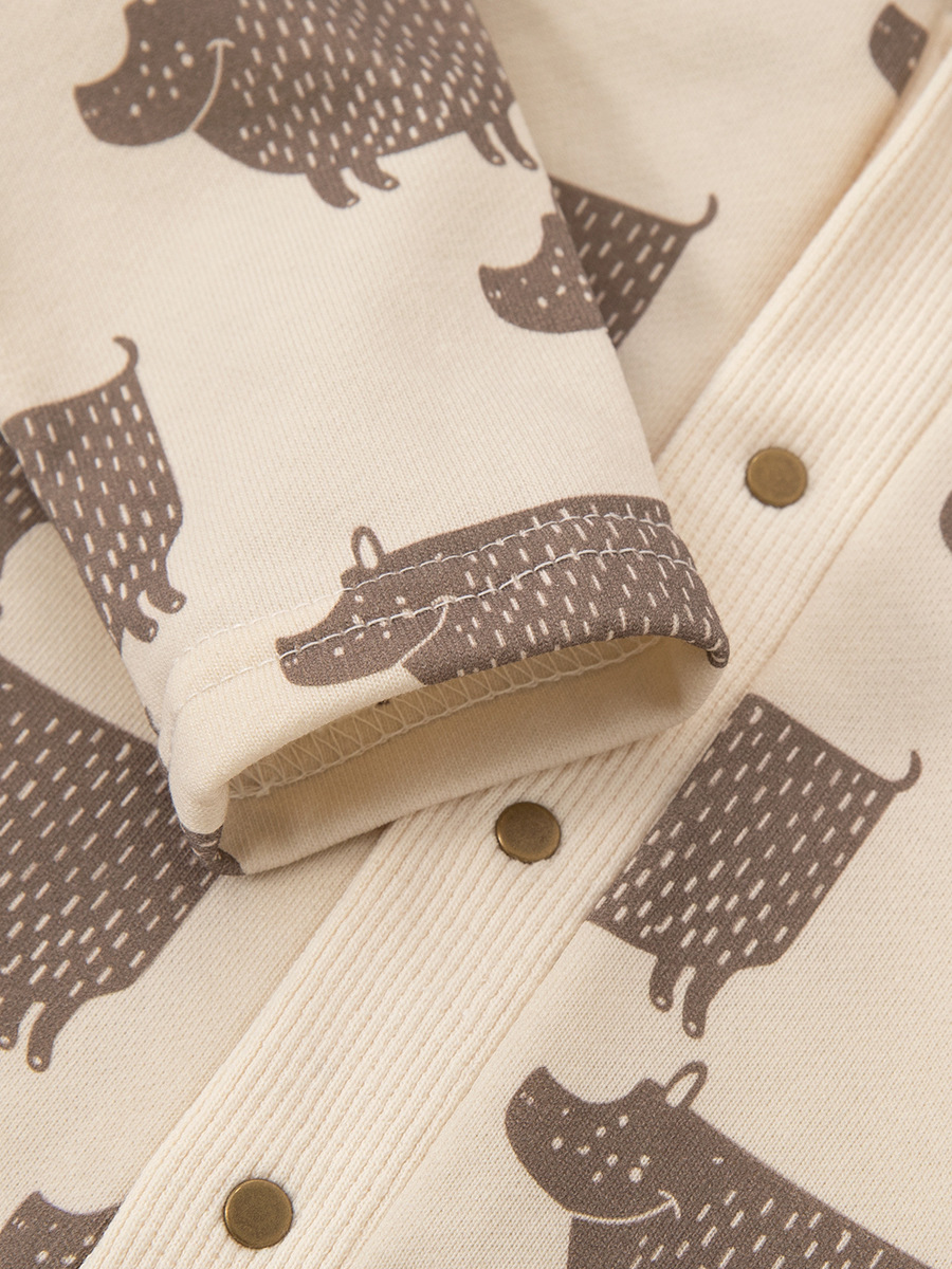 Estilo nórdico mono de salida de manga larga ropa para el hogar bebé Otoño e Invierno mameluco con capucha cálido para niños en línea rojo al por mayor