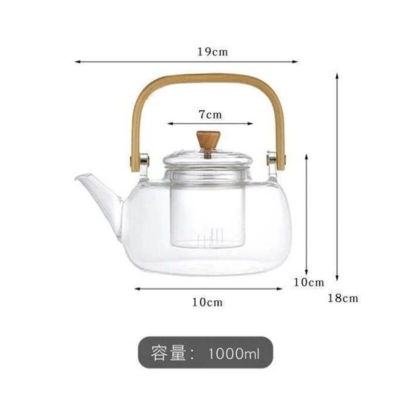 Moderno simple mango de bambú viga tetera de vidrio hervir tetera doméstica resistente a altas temperaturas de gran capacidad set de té hervidor
