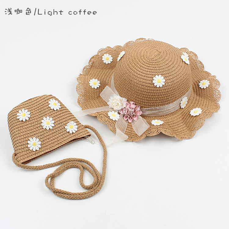 Children's Bowknot Sunshade Straw Hats Korean Flowers Diagonal Bags display picture 6