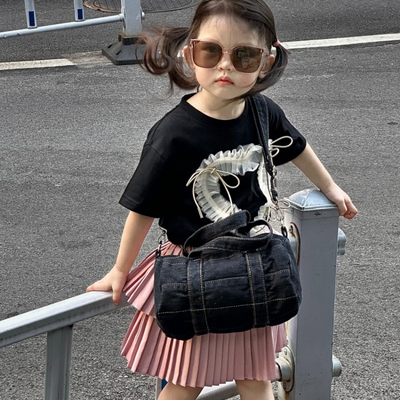 Bolsa de hombro para niños y niñas, moda coreana, lienzo popular, mochila para niños, bolsas de vaqueros de color sólido.