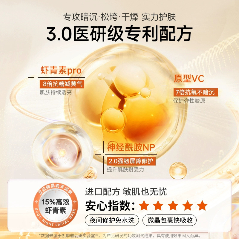 嚴選 凱琳雅雙抗微晶晚安面膜補水保濕改善暗沉提亮塗抹免洗面膜