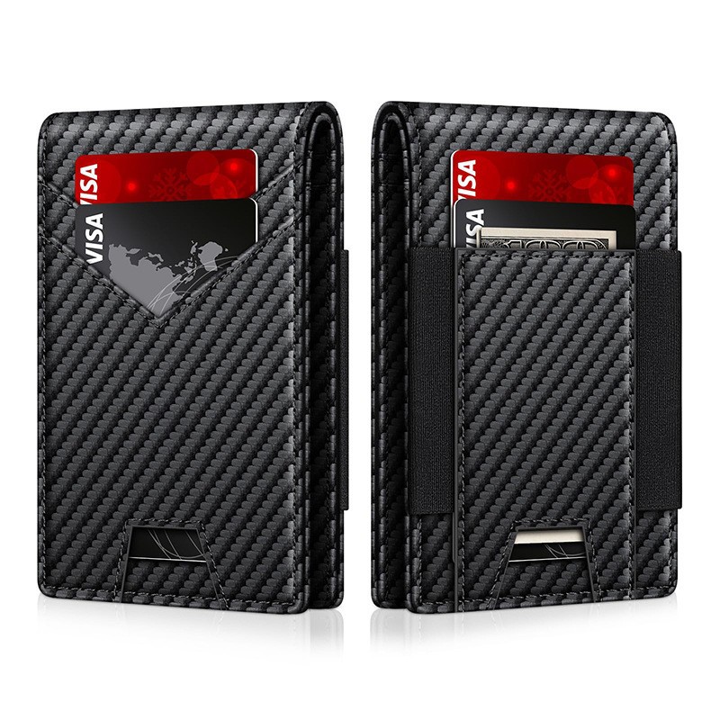 Amazon corto RFID cepillo antirrobo billetera de cuero doblada dos veces ultra delgada multi-tarjeta de dólar bolso de cuero para hombres