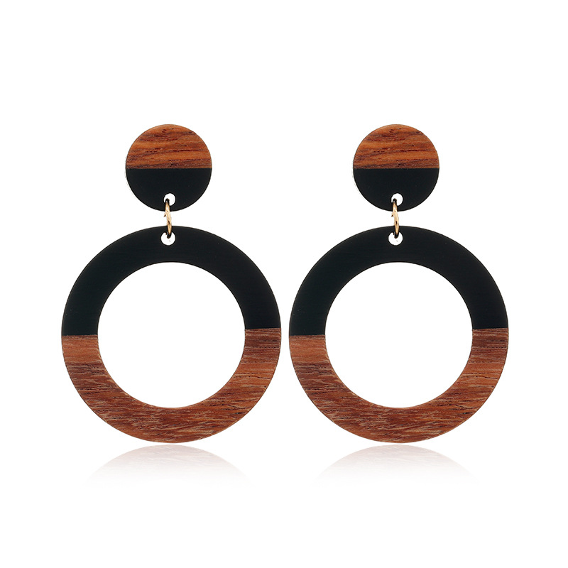 Casual Color Block Wood Resin Patchwork Women's Drop Earrings display picture 4