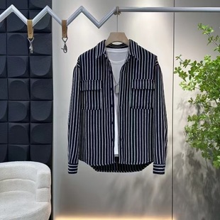 2024 New Arrival Men's Loose Shirt Long-sleeved Trendy Striped Top Casual Trendy Shirt All-match Jacket for Men