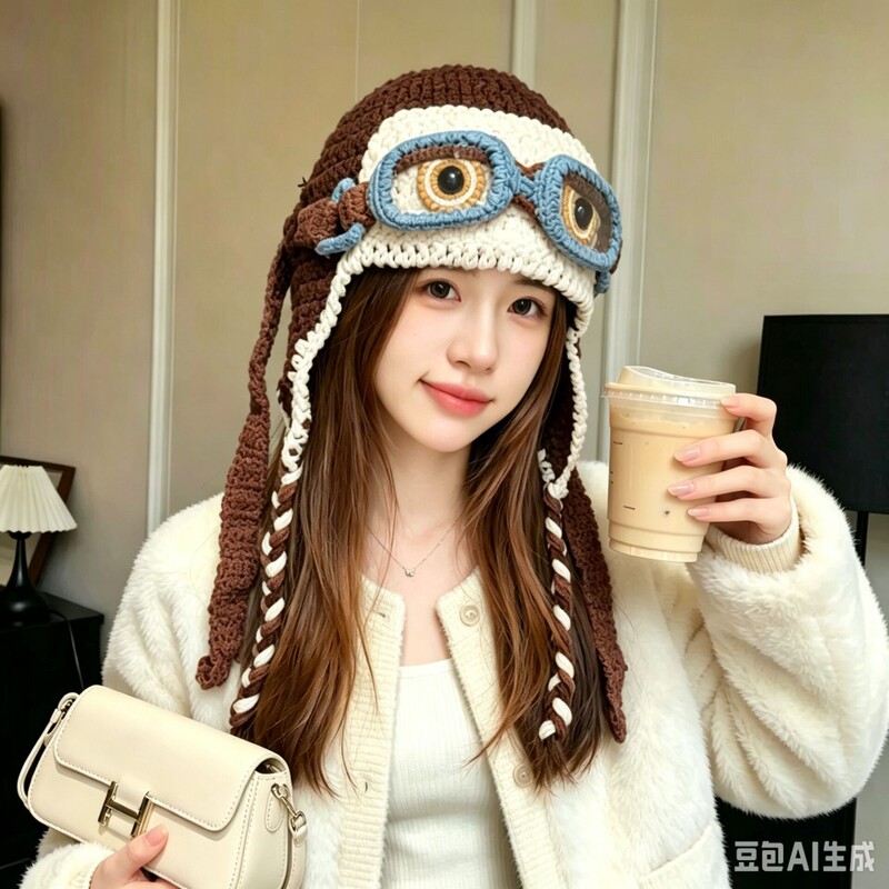 Tan Jianci's same style cute and quirky knitted hat for women, autumn/winter 2026 new model, warm beanie Tan Jianci's same style cute and quirky knitted hat for women, autumn/winter 2026 new model, warm beanie