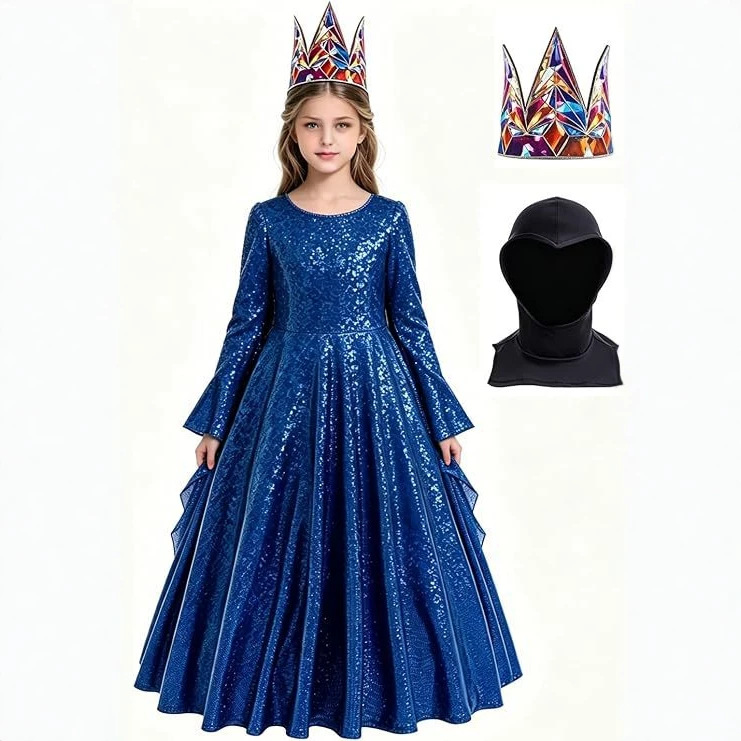 Cross-border Halloween new Snow White cosplay毒皇后皇冠同款礼服儿童裙披风套装