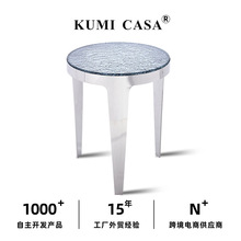 设计师简约创意玻璃边几卧室茶几客厅异形不锈钢现代沙发圆形角几