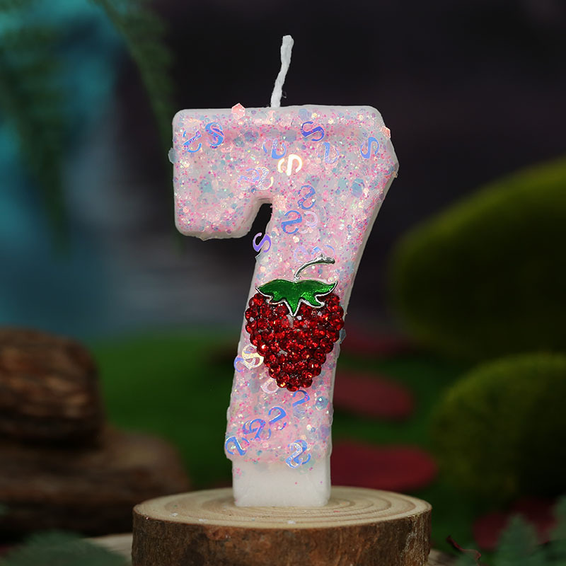 新款公主红色草莓数字蜡烛生日蛋糕庆生派对蜡烛0-9气氛装饰DIY|undefined