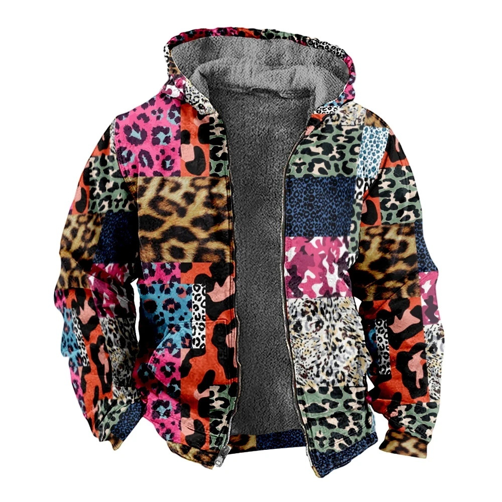 Estilo personalizado otoño nuevo estampado de leopardo fresco estilo coreano moda chaqueta de manga larga con cremallera con capucha MF12