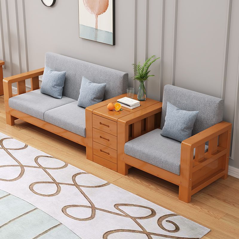 New Chinese Style Solid Wood Sofa Three-Person Combination Complete Set with Drawers Simple Modern Wooden Small Apartment Sofa Bench
