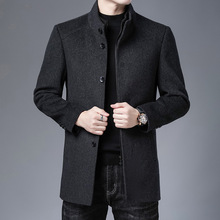 冬季新款男士纯色双面尼羊毛大衣中年保暖毛呢潮羽绒外套N-A2805