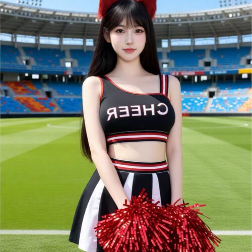 European and American sexy hot girl letter-print contrast-color slim-fit mid-length skirt—cheerleading performance uniform set