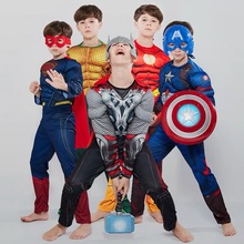 万圣节服装儿童复仇者联盟美国队长钢铁侠超人蜘蛛侠擎天柱肌肉服