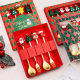 Cross-border Christmas stainless steel fork spoon gift elk snowman creative cute cartoon pattern dessert golden spoon fork