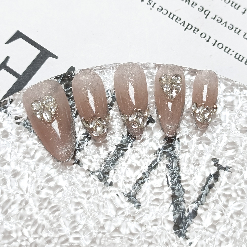 Uñas de uñas hechas a mano, 10 piezas, parche de uñas de ojo de gato de código dividido, armadura de desgaste de diamantes de galaxia brillante