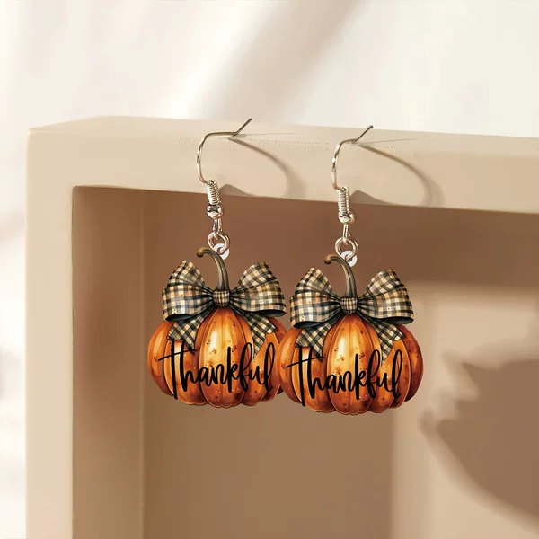 Cross-Border New Pumpkin Bow Earrings Flat Acrylic Niche Design Creative Halloween Pumpkin Earrings