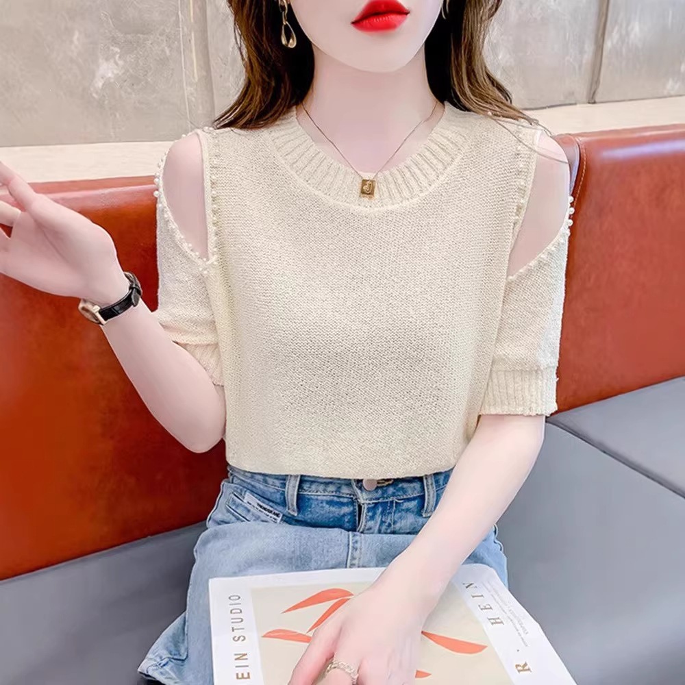Design knitted summer fashionable thin short sleeve T-shirt