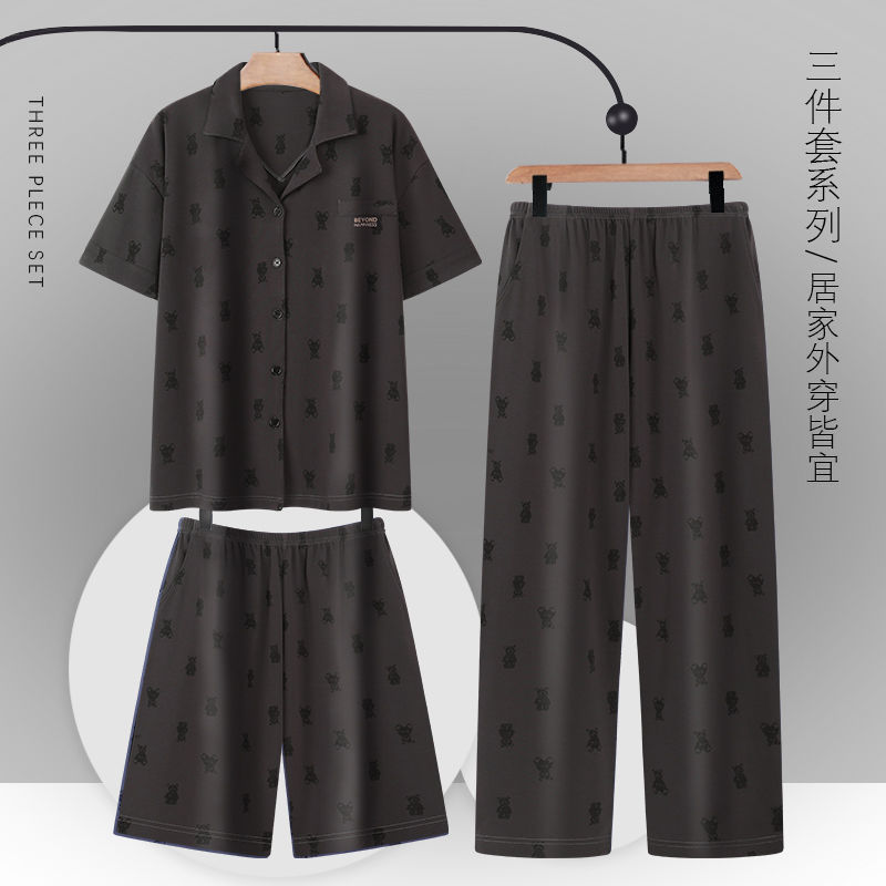 100% pijamas pantalones de algodón de manga corta de verano para hombres adolescentes traje de tres piezas de verano delgado para hombres