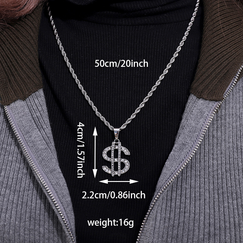 Hip-Hop exagerado europeo y americano cornucopia símbolo de dólar collar de aleación con diamantes personales joyas colgante hombre hipster