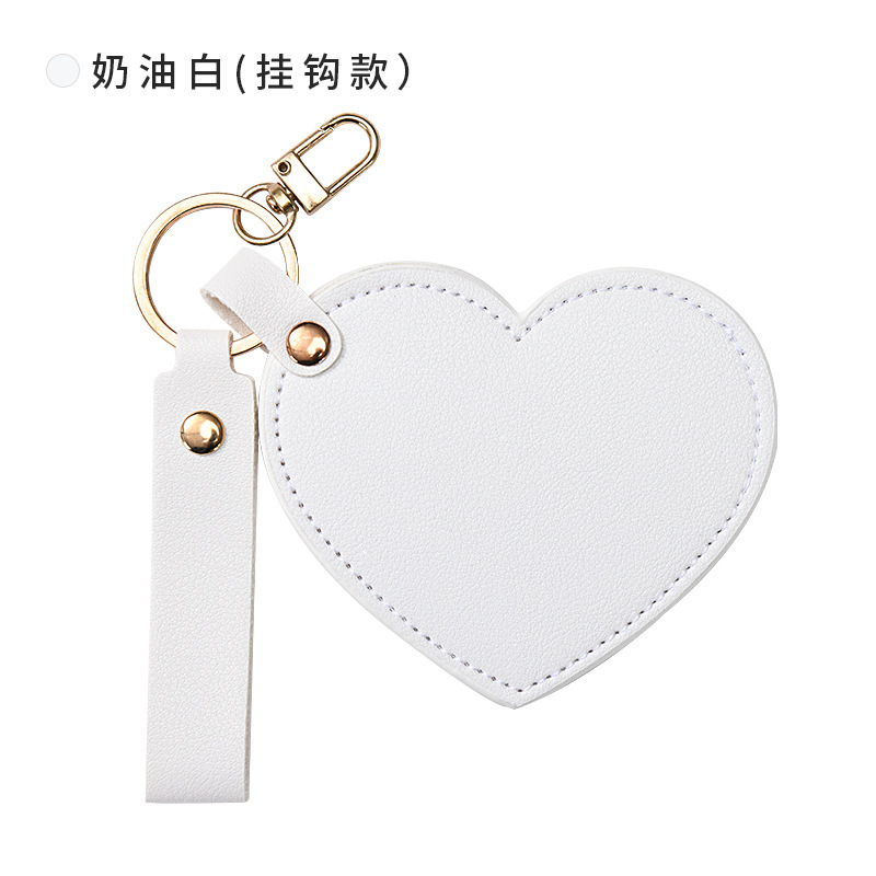 可爱桃心化妆镜爱心旋转皮革礼品小镜子随身便携折叠皮革钥匙扣镜|undefined