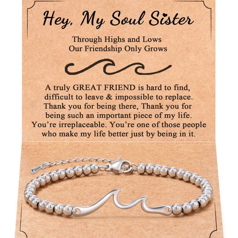 Sisterhood Friendship Bracelet with Color-Preserving Silver Beads, Round Beads, Stainless Steel Wave Pendant, Adjustable Bracelet, Silver Beads Wave Bracelet Sisterhood Friendship Bracelet with Color-Preserving Silver Beads, Round Beads, Stainless Steel Wave Pendant, Adjustable Bracelet, Silver Beads Wave Bracelet