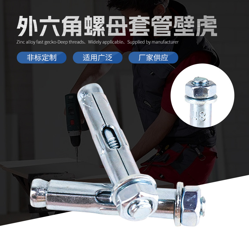 german standard high strength concrete anchor bolt casing gecko outer hexagonal nut sleeve anchor gecko blue and white zinc